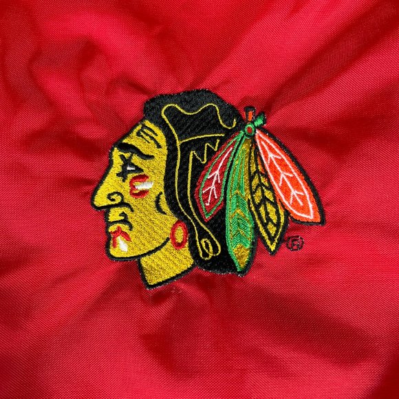 VTG 90s NHL Chicago Blackhawks Hockey Jacket Extra Large Red 1/4 Zip Windbreaker - Picture 2 of 16